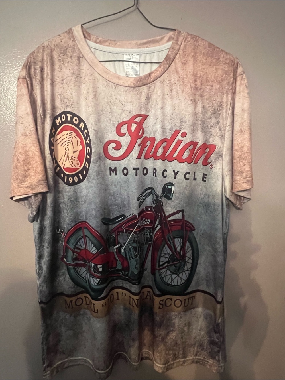 Indian Motorcycle Graphic Tee - Red & Gray Vintage Bike Print Size XL Like New